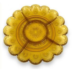 Brockway American Concord Amber Glass Serving Platter five sections and matching